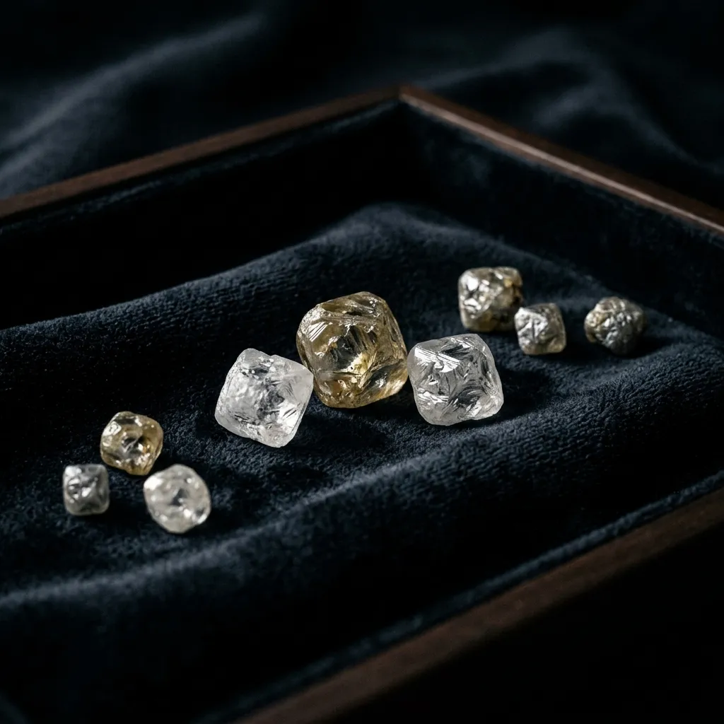 Raw diamonds on velvet